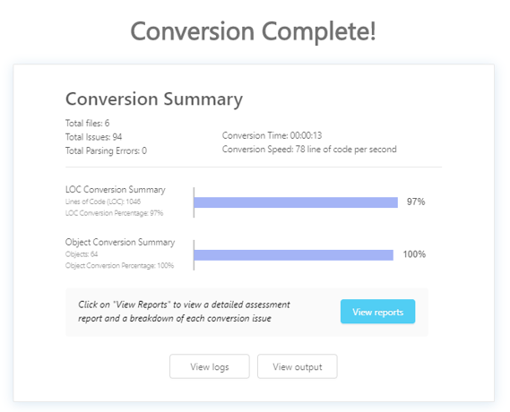 Screenshot of conversion completion