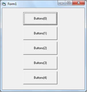 VB6 Application showing the CommandButton controls contained in the Buttons array
